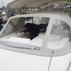 Oyster Sprayhood with Roll Down Central Window by Dolphin Sails.