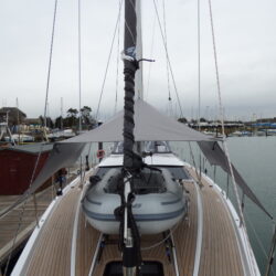 Oyster 495 Foredeck Awnings with Mesh Sides by Dolphin Sails.