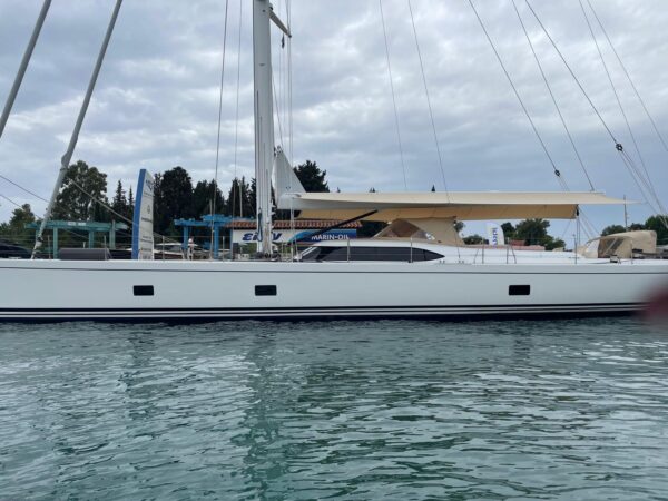 Overboom Peaked Tensile Awning for Oyster Yachts by Dolphin Sails