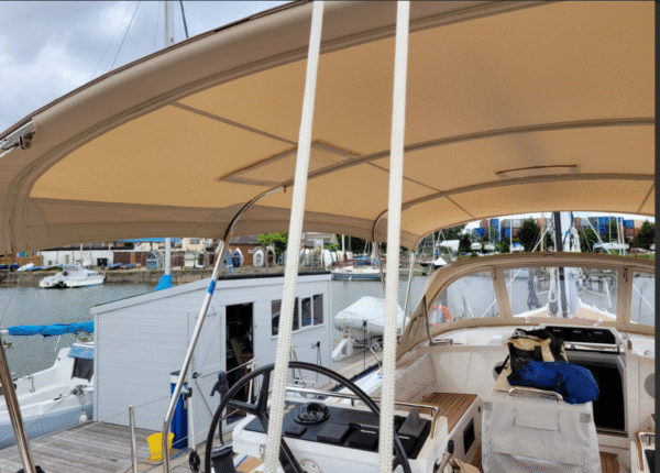 Inside detail of Bimini for Oyster 565 by Dolphin Sails.
