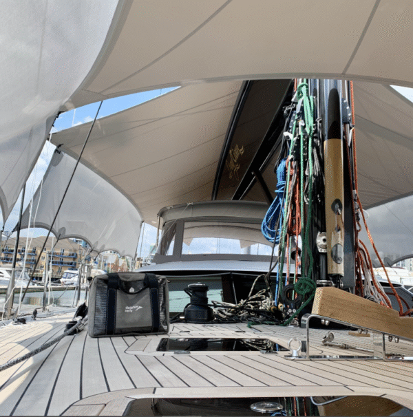 Oyster 745 Aft Overboom Peaked Tensile Awning - Image 3