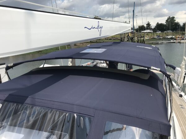 Oyster 565 Bimini with Boom Light Window, by Dolphin Sails