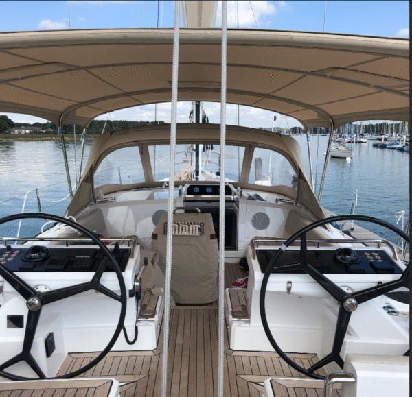 Inside Dolphin Sails Bimini for Oyster Yacht 595.